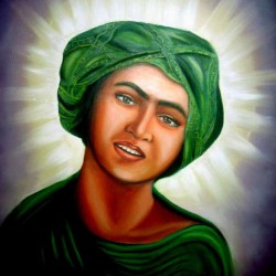 Portrait of young Muhammad with a sacred halo, based on Rudolf Franz Lehnert's photograph of a Tunisian boy